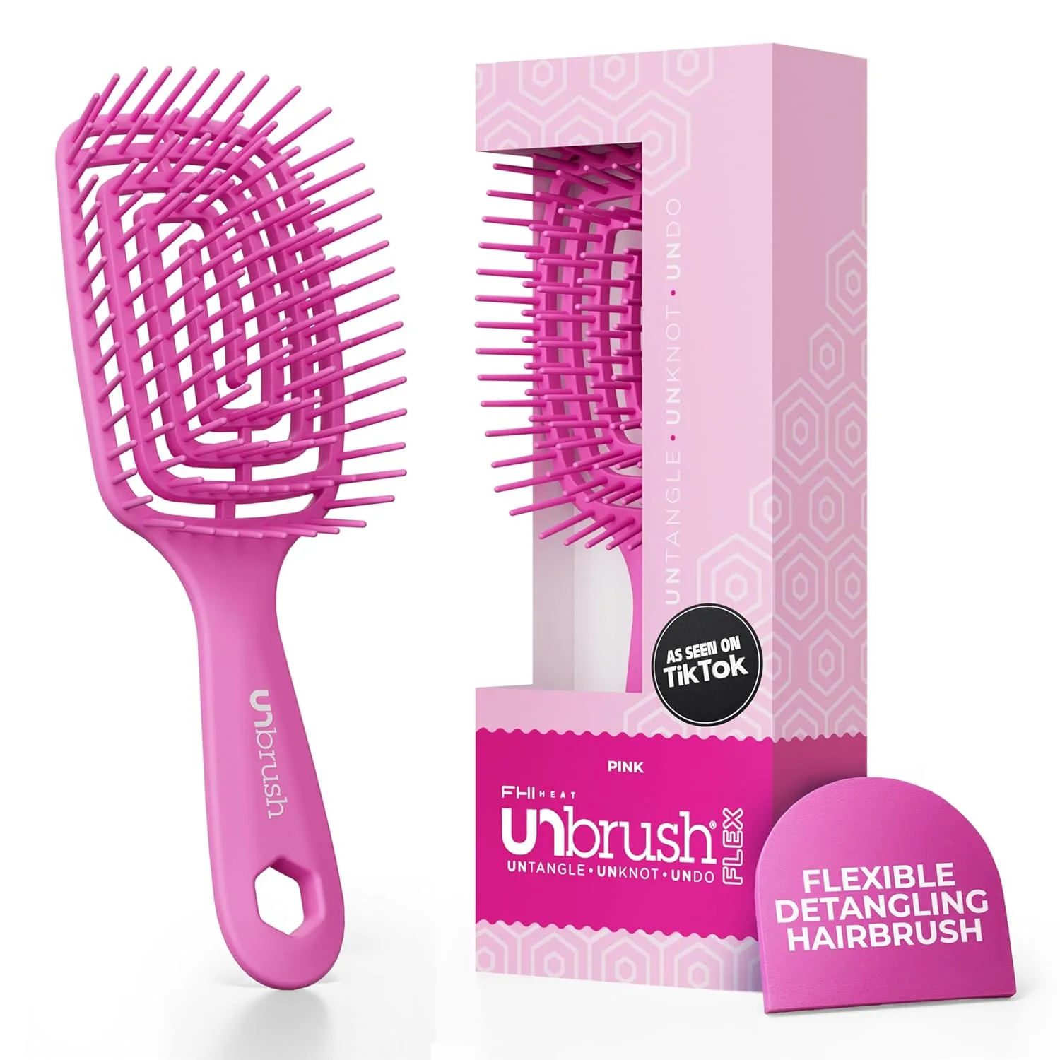 FHI Heat UNbrush Flex Detangling Brush - ультрагибкая щетка для волос без боли с антистатическими щетинками DuoFlex для распутывания, массажа кожи головы и быстрой укладки, Pink