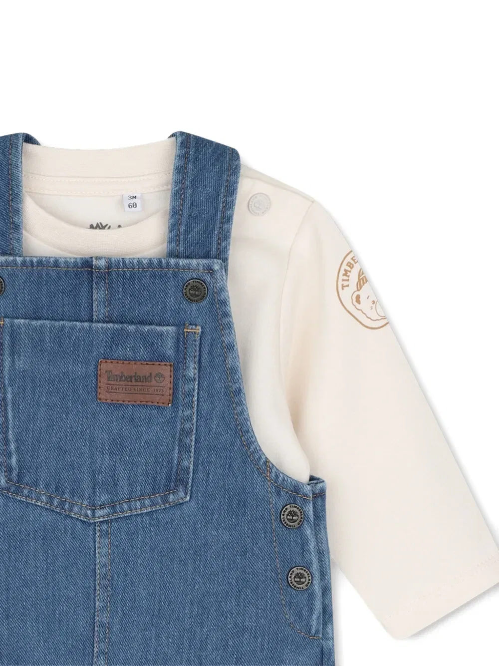 Комплект из джинсового комбинезона и футболки с логотипом Timberland Kids, синий — фото 4