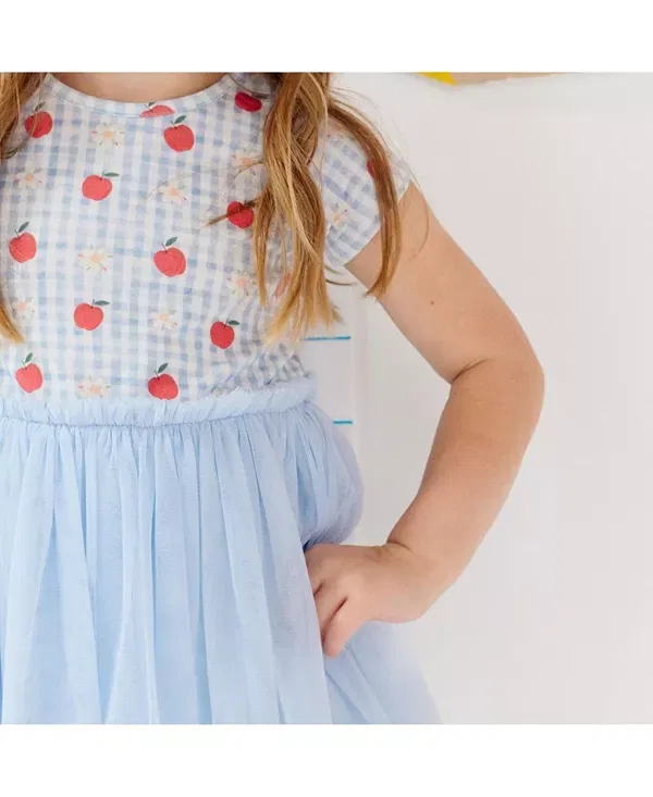 Детское платье для девочек с коротким рукавом Apple Gingham Sweet Wink, синий — фото 3