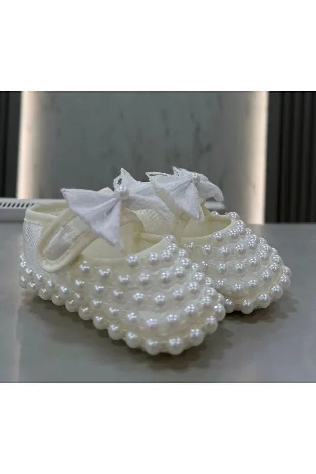 Детские пинетки с бантиком Bircan Baby, White