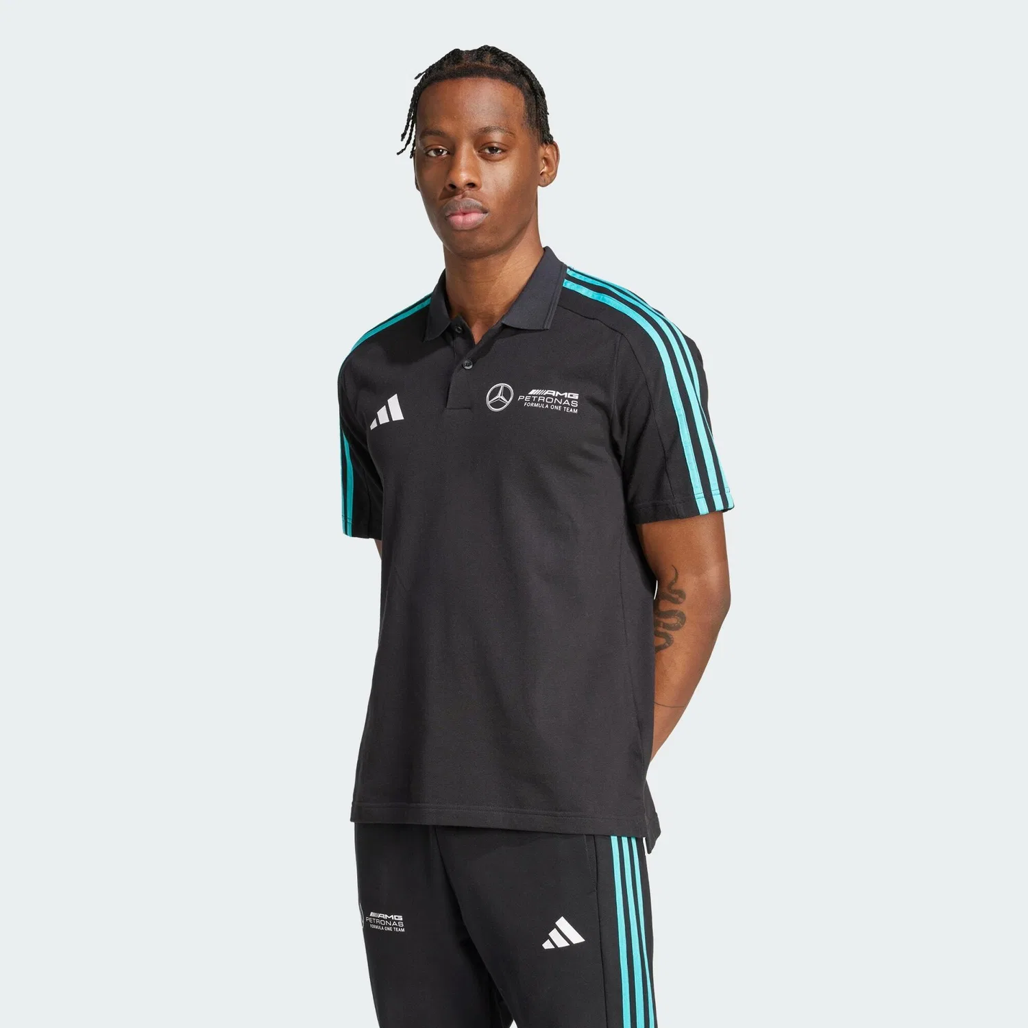 Мужское поло с длинным рукавом Mercedes - AMG Petronas Formula One Team DNA Adidas, Schwarz Weiss