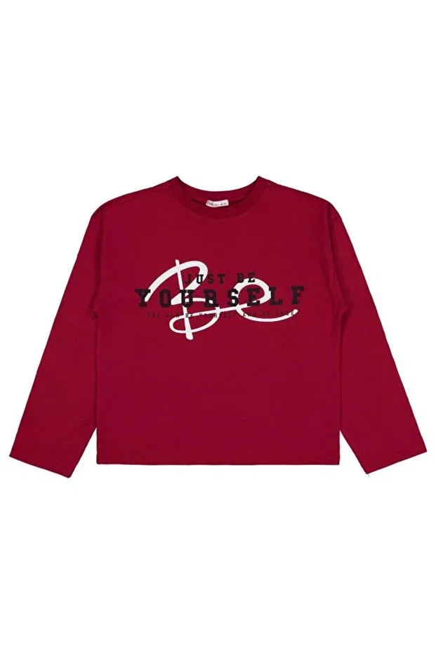 Детские свитшот для девочек с принтом Be Yourself Printed Civil Girls, Burgundy