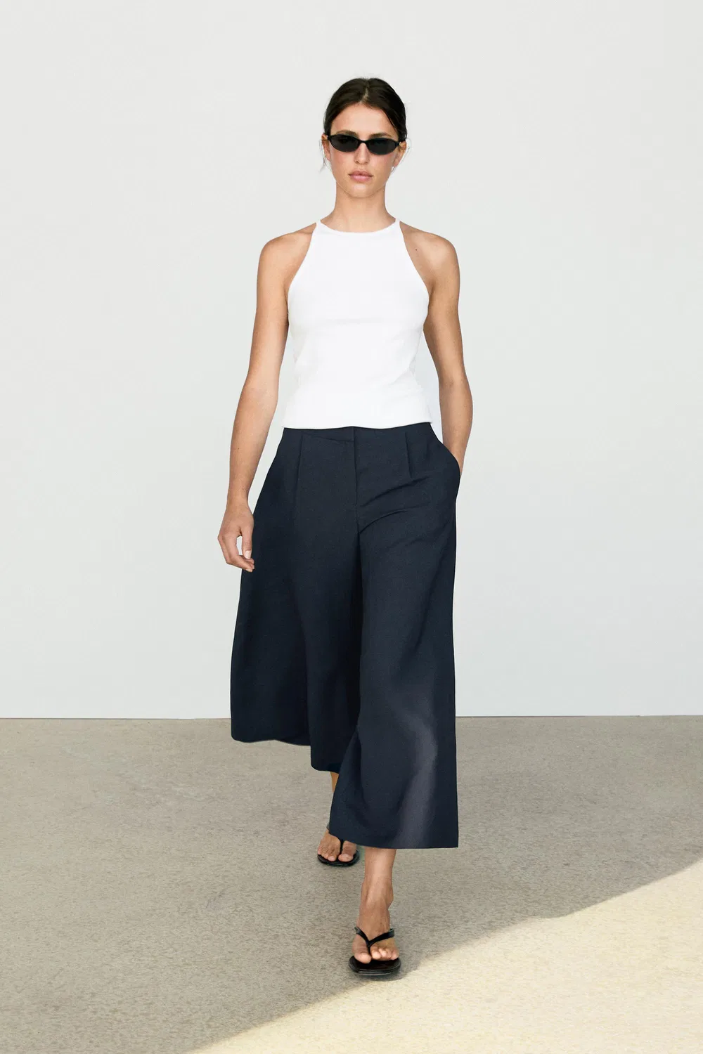 Брюки Massimo Dutti, плиссированные свободные брюки с широкими штанинами, глубокий синий