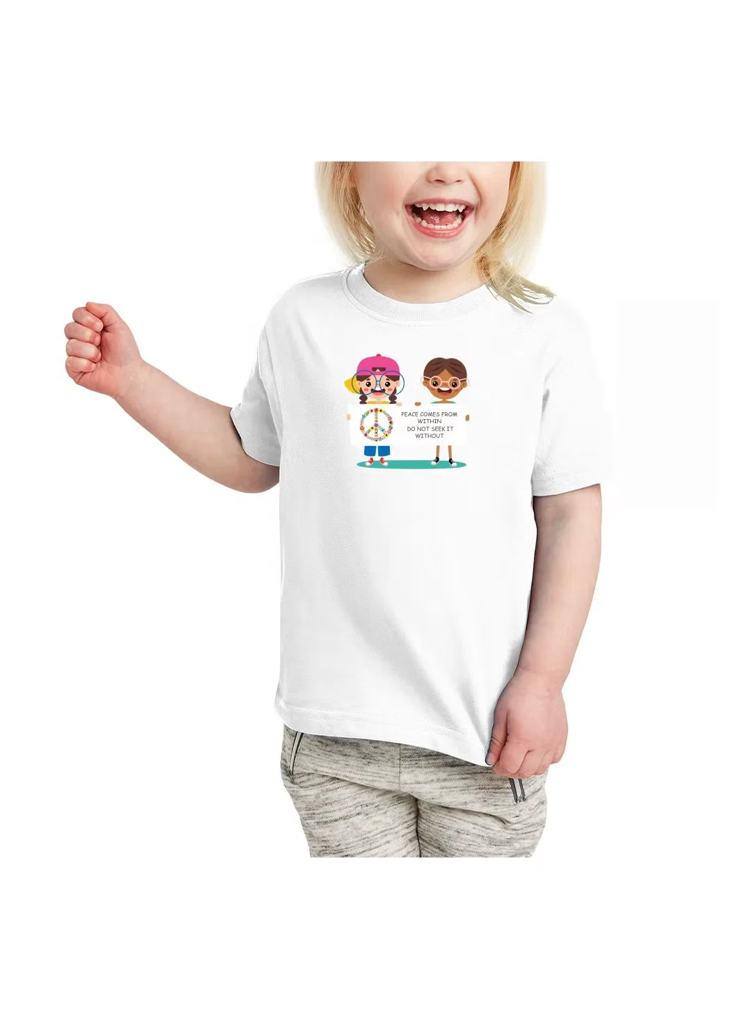 Футболка с принтом Peace Love Girl's Printshop4Me, белый