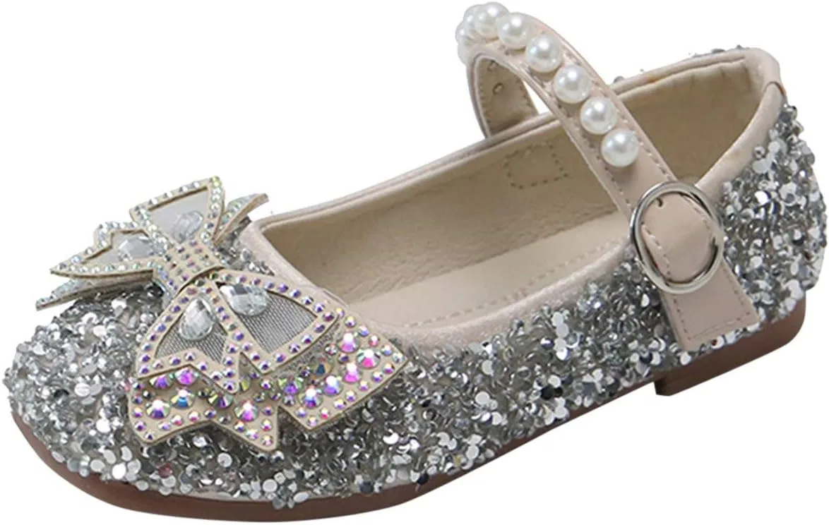 Детские туфли Мэри Джейн для девочек с бантом и жемчугом Sparkle Ballet Flats, White
