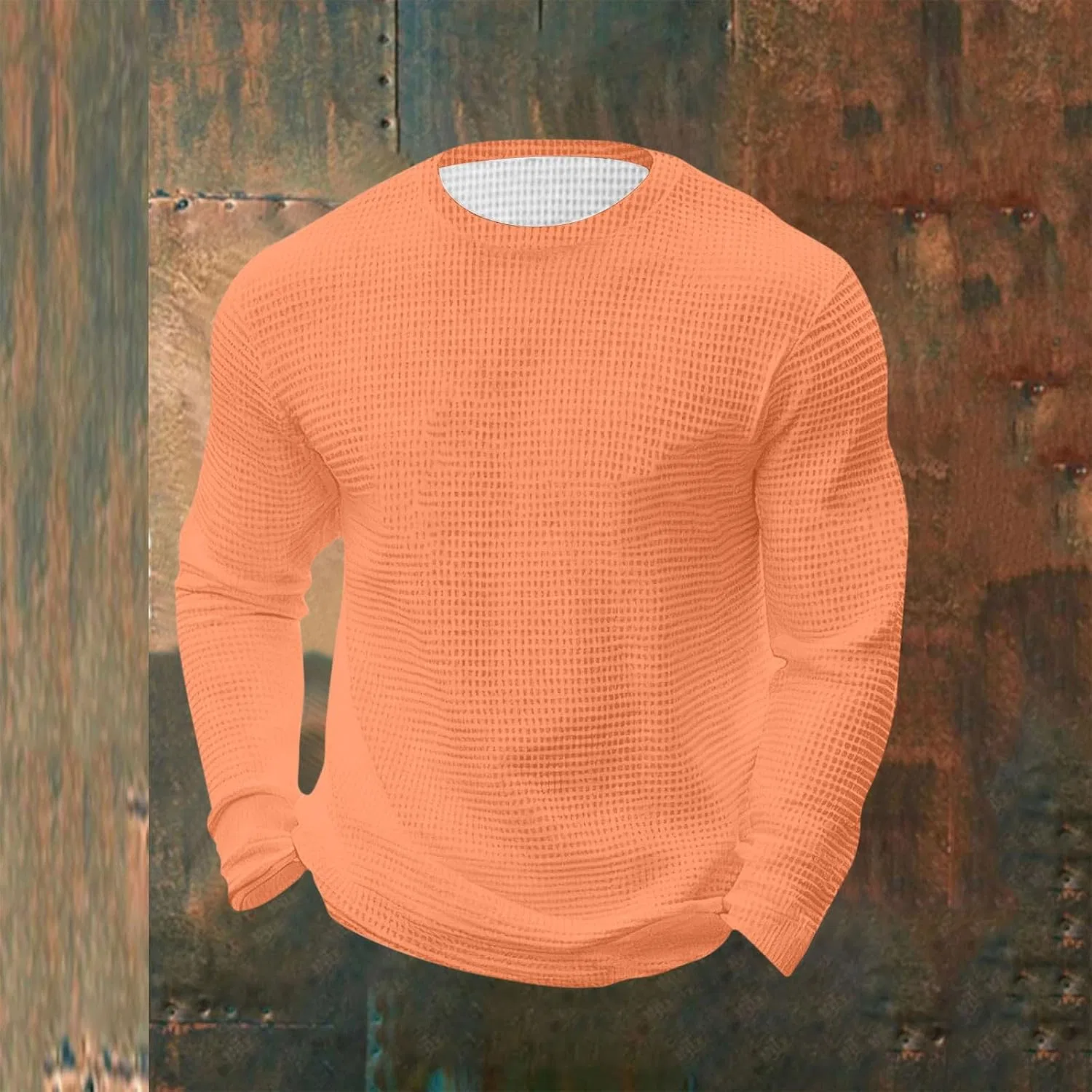 Мужская футболка с вафельным переплетением длинный рукав, Orange — фото 2