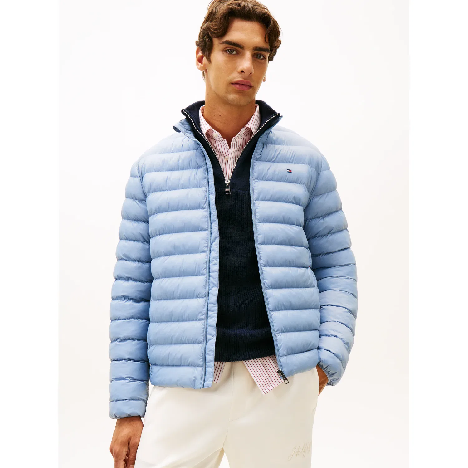 Мужская короткая стеганая куртка с логотипом Tommy Hilfiger, Brisk Blue