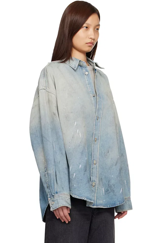 Джинсовая рубашка с синими брызгами краски Acne Studios — фото 2