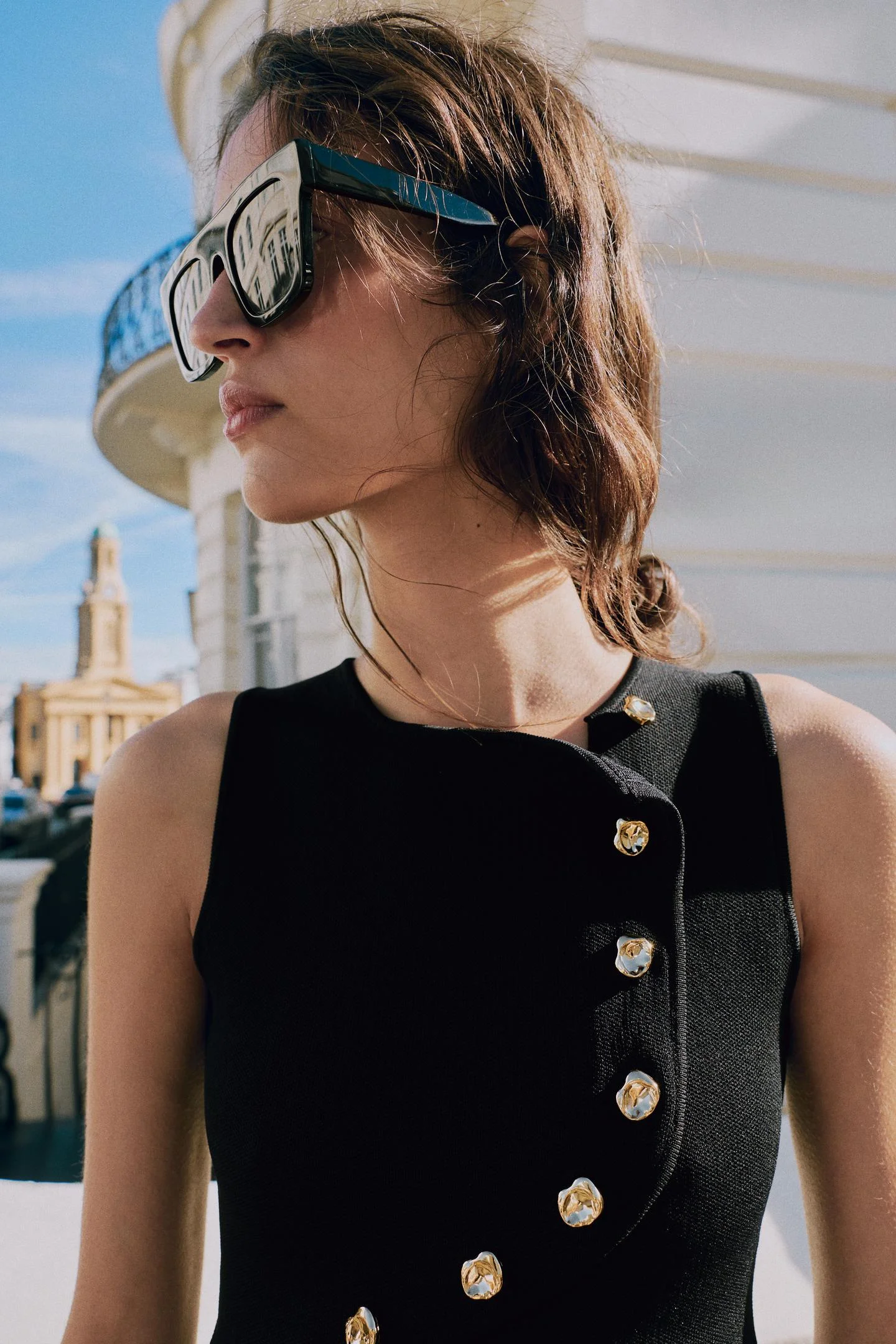 Топ Zara трикотажный с асимметричной застежкой, черный — фото 2