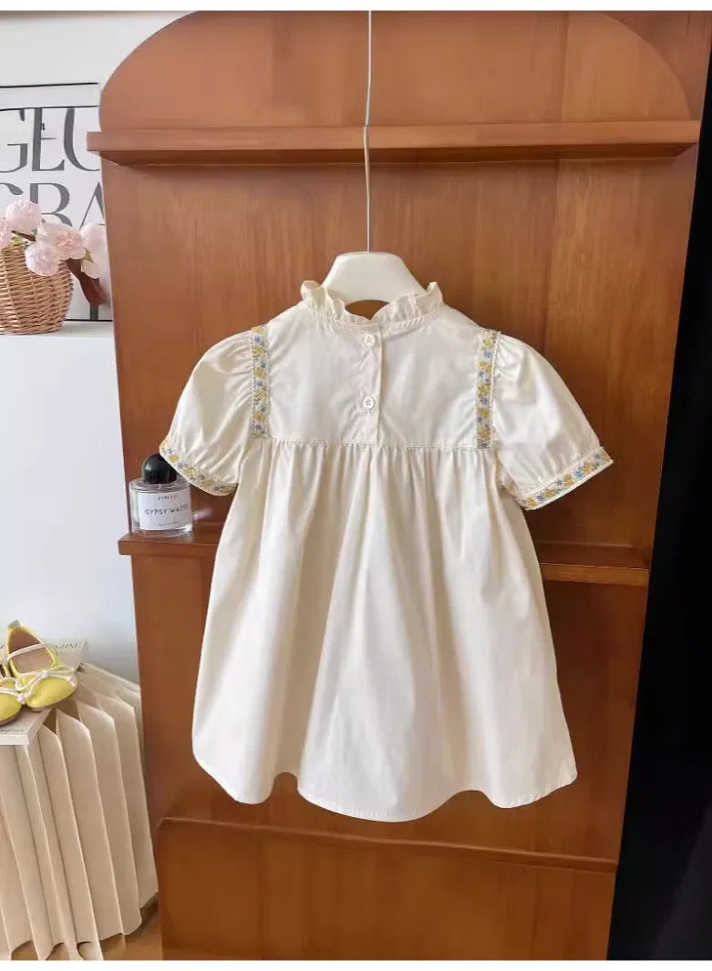 Платье с вышивкой кружевное с коротким рукавом-фонарик Ayada Home, белый — фото 4