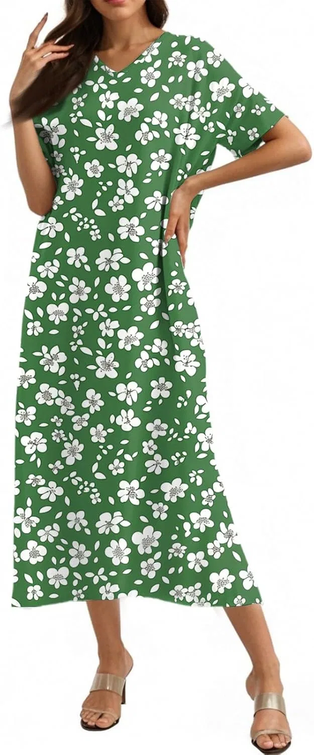 Женское макси-платье с V-образным вырезом Cotton Linen, Green — фото 3