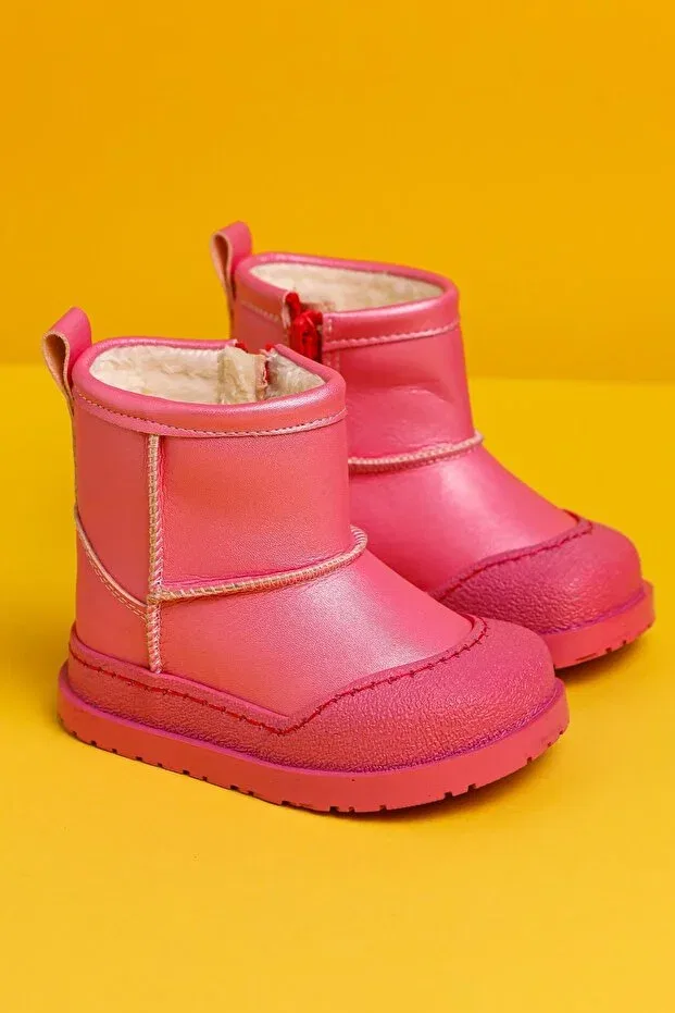 Детские ботинки для девочек с мехом Gilla fuchsia reverse stitching detailed baby boots Limoya, Fuchsia — фото 3