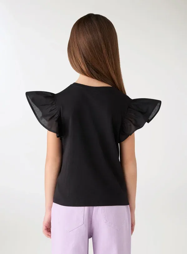 Футболка с принтом glitter print t-shirt Terranova, черный — фото 2