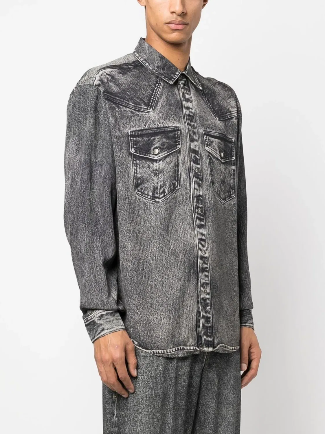 Diesel Рубашка с длинным рукавом Acid Wash черного цвета — фото 2