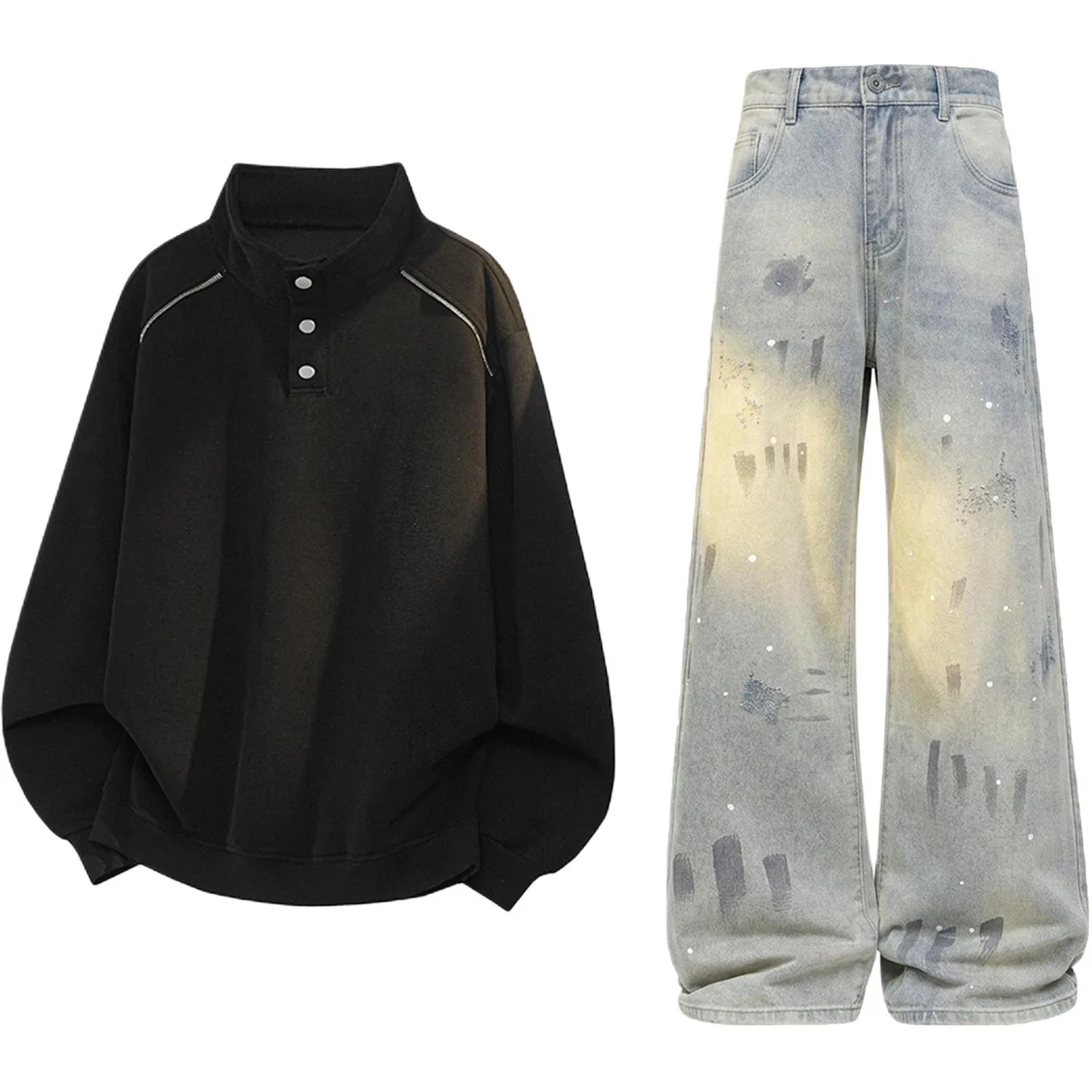 Детский спортивный костюм с воротником-стойкой Gray Top+Blue Gray Pants GWAF, Gray/Blue Gray — фото 3