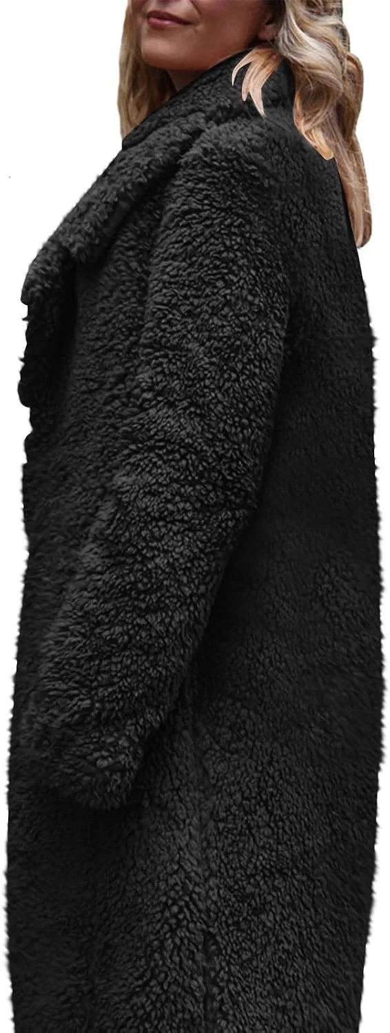Женское пальто-кардиган из флиса, модель Fuzzy Cardigans, чёрный — фото 2