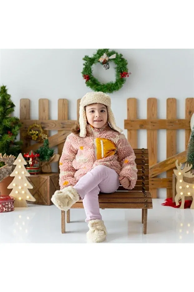 Детское пальто для девочек с принтом Faux fur girl's coat Mama Yoyo Baby&Kids, Flowery — фото 2