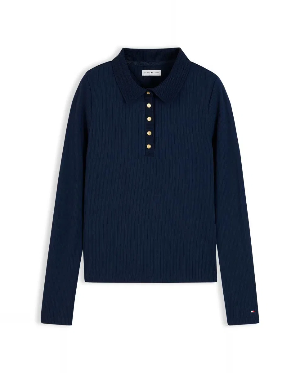 Рубашка с длинным рукавом, Polo Acanalado, Tommy Hilfiger, темно-синий