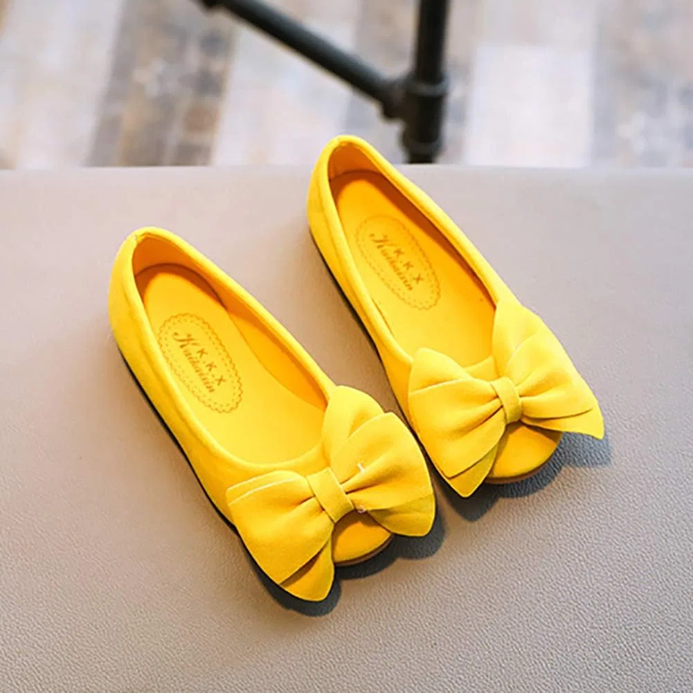 Детские туфли-балетки для девочек с бантом Mary Jane Auhoho, Yellow — фото 2