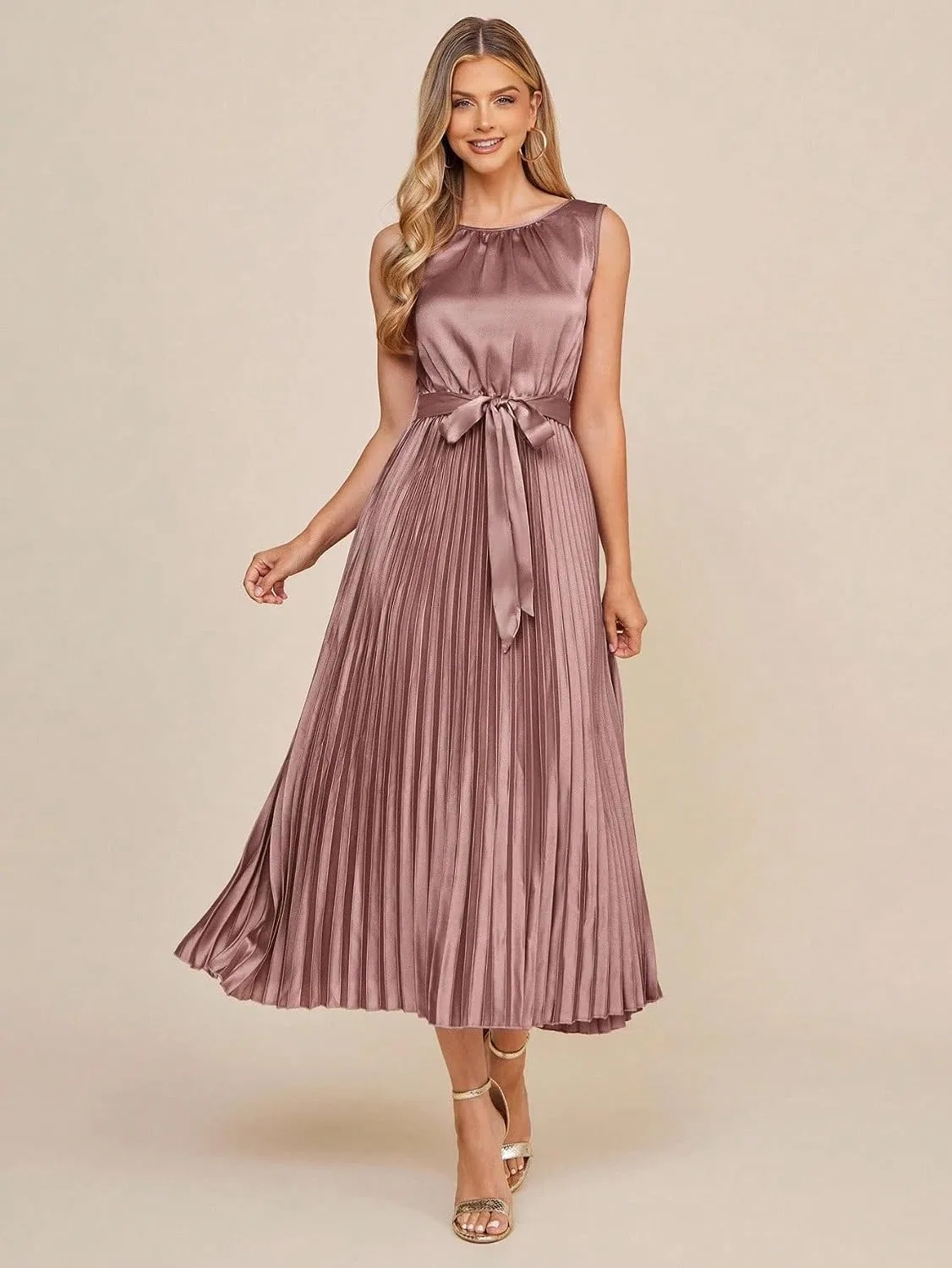 Женское повседневное платье миди с плиссированным подолом Dusty Pink — фото 3