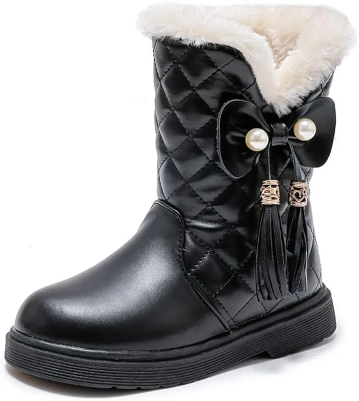 Детские зимние сапоги для девочек с мехом и бантом Auhoho, Black