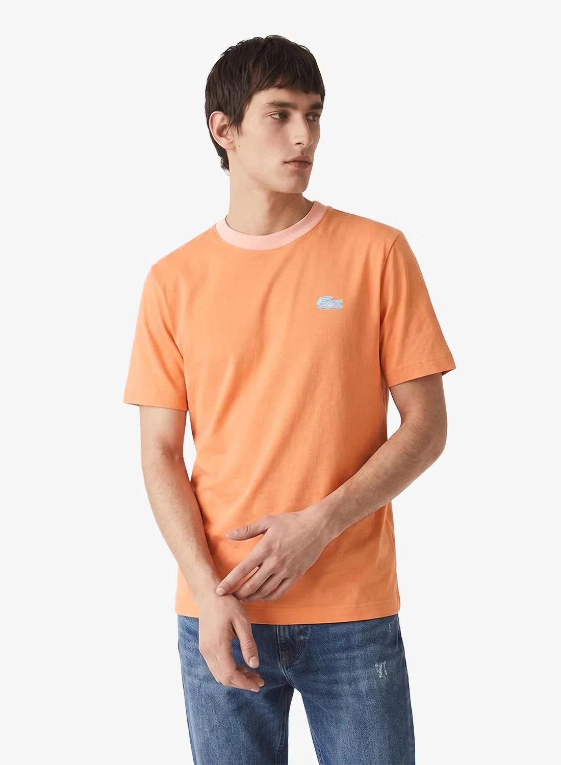 Футболка классического кроя с цветными блоками Lacoste, персиковый