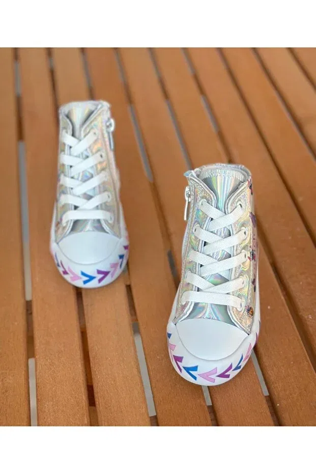 Детские повседневные туфли для девочек на шнуровке Surpie Shoes, Silver — фото 2