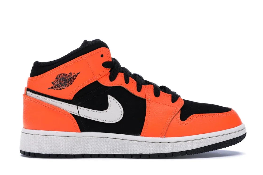 Детские кроссовки Lifestyle с контрастными цветами Jordan 1 Mid, Black/Cone-Light Bone