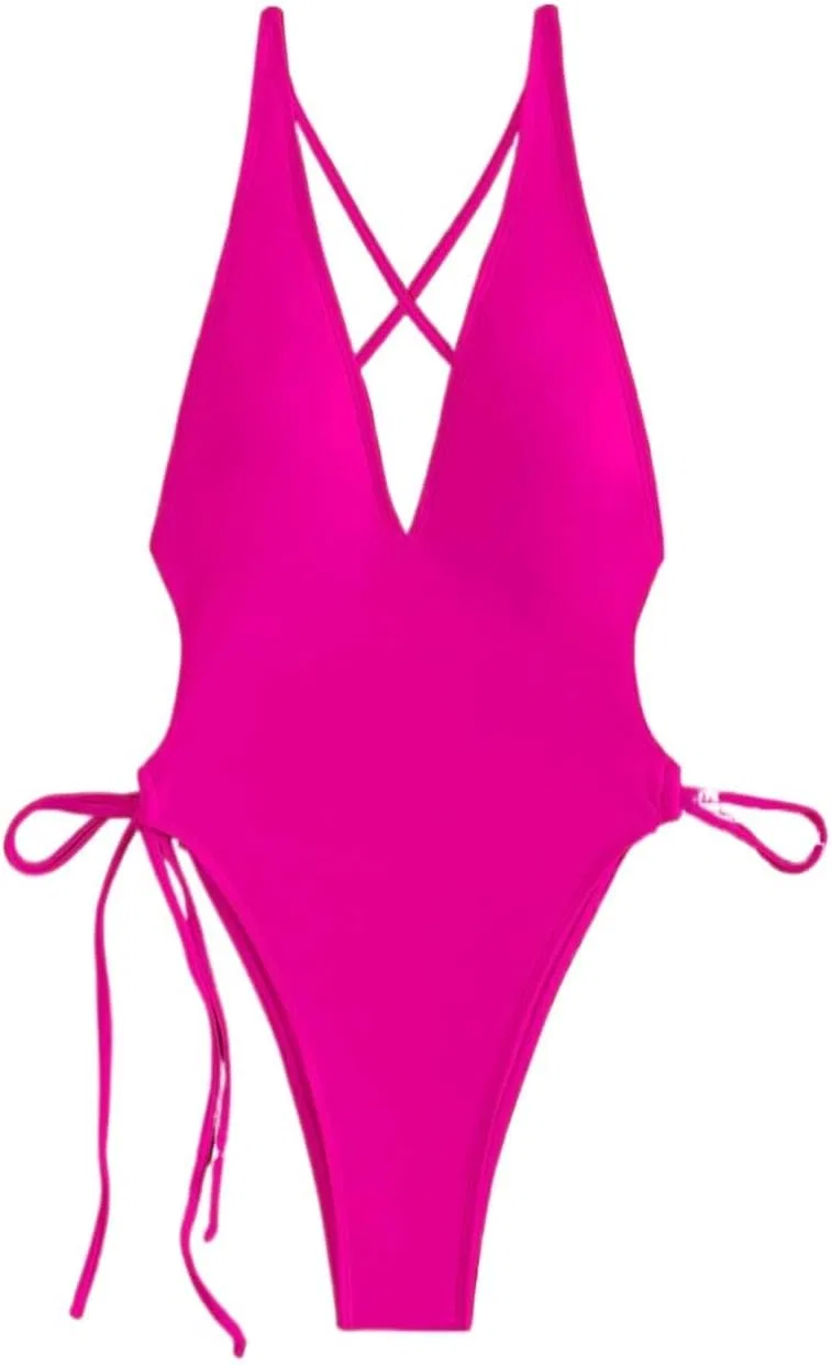 Женский слитный купальник монокини с открытой спиной Hot Pink