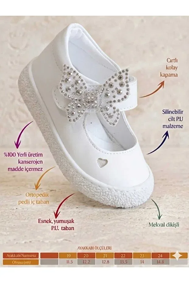 Детские туфли для девочек с коротким каблуком Çago Kids, White