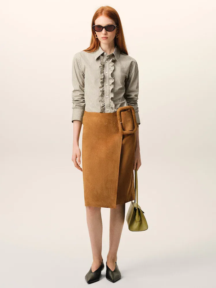 Женская рубашка с рюшами AMI PARIS, Beige Taupe