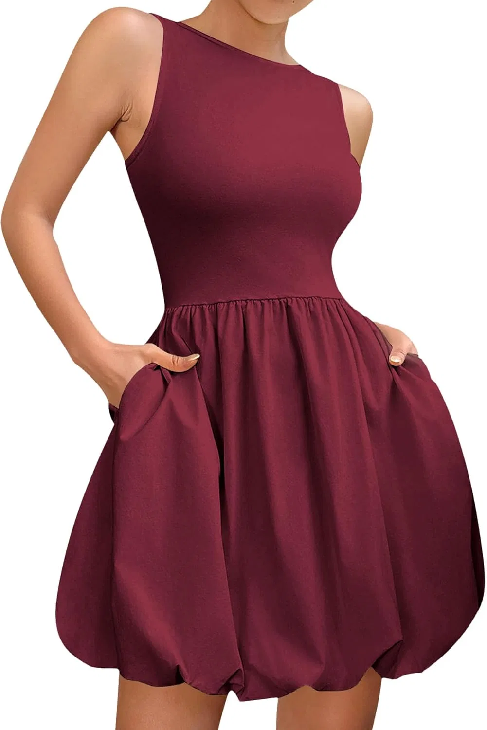 Женское мини-платье с воланами пузырчатое, Wine Red