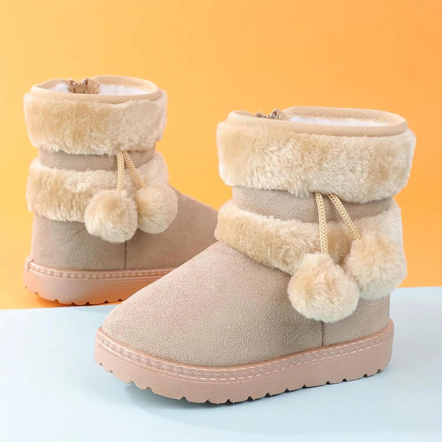 Детские зимние ботинки для девочек с флисовой подкладкой Hhhchpm, Beige — фото 2