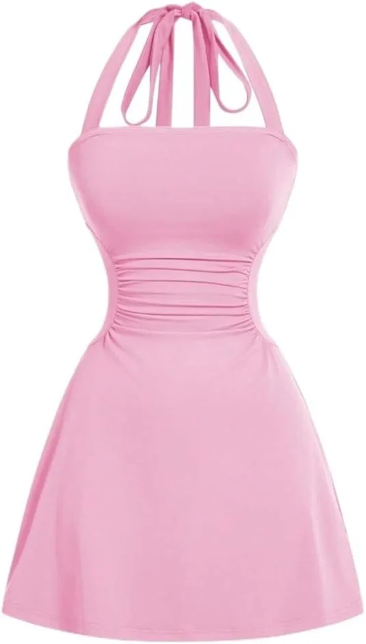 Женское летнее платье A-line Halter, Coral Pink