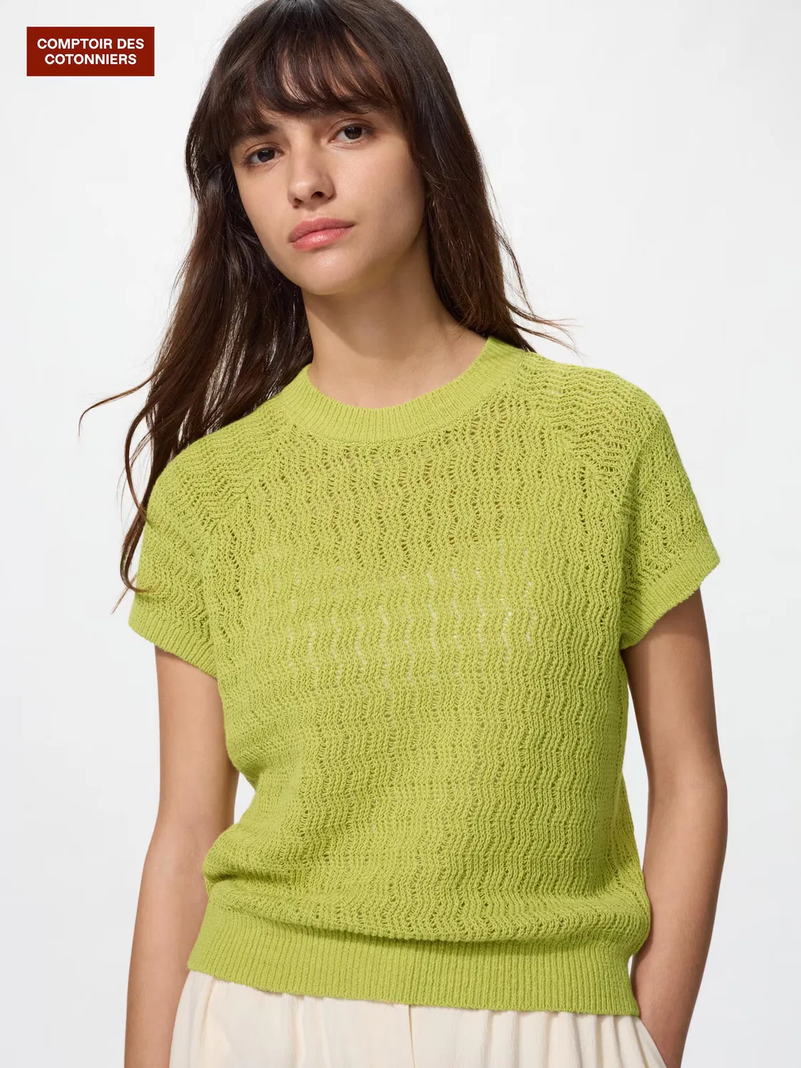 Свитер Uniqlo, льняной, с круглым вырезом, зеленый