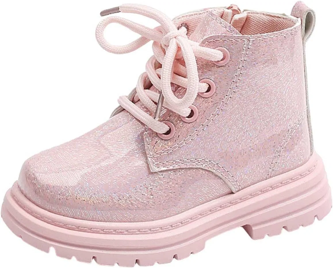 Детские ботинки для девочек на шнуровке с боковой молнией IWIHMIV, Pink