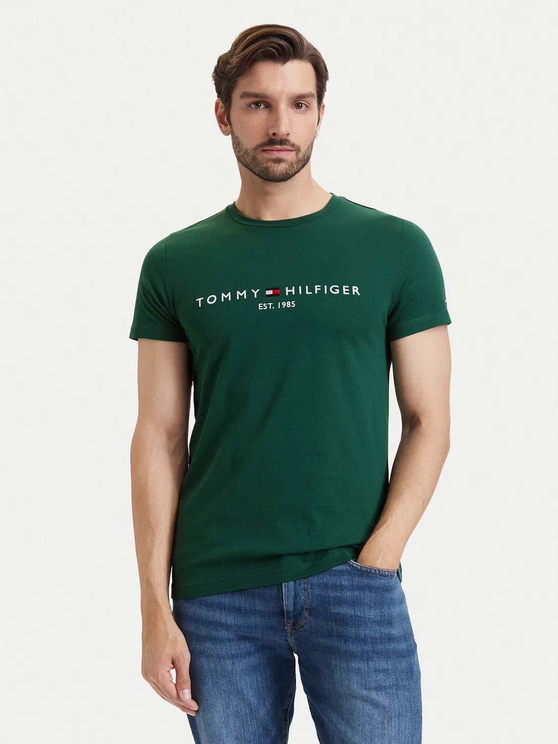 Мужская футболка стандартного кроя Logo Tommy Hilfiger, темно-зеленый