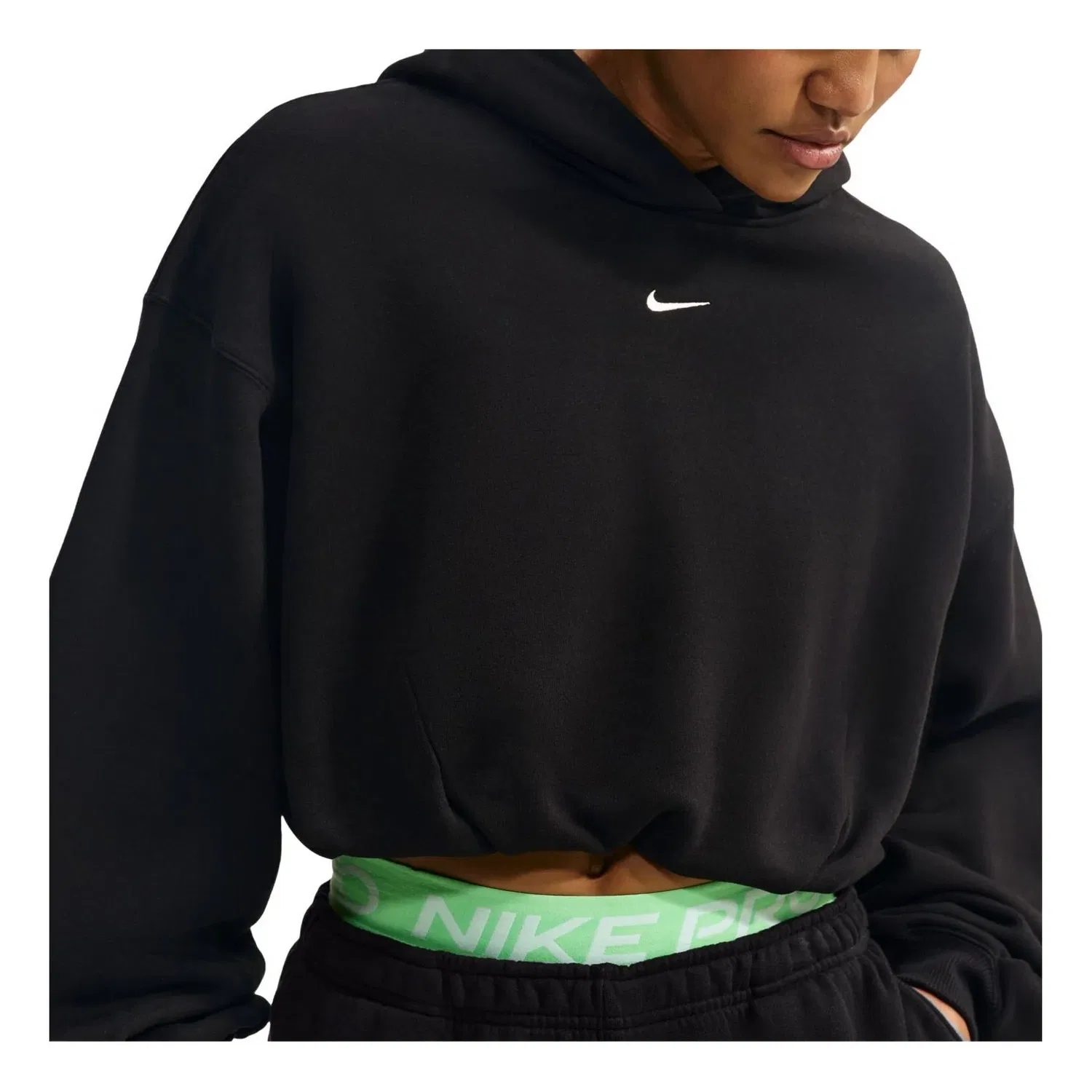 Женское худи Studio Fleece Medium Weight Oversized Cropped Hoodie 'Total Black Sail' Nike, Total Black/Sail — фото 3