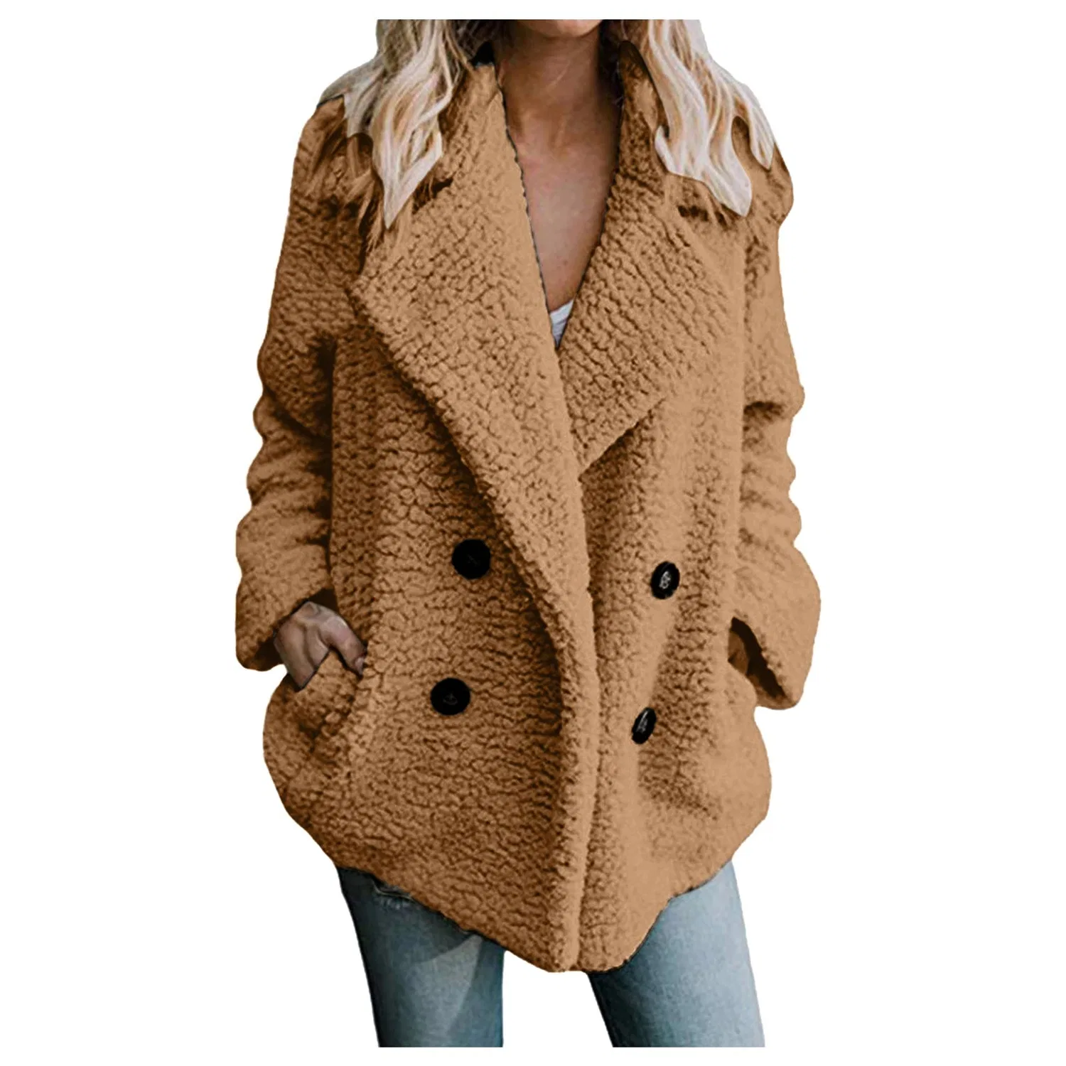 Женский утепленный кардиган с воротником из искусственного меха Fuzzy Fleece Jacket, 2#brown