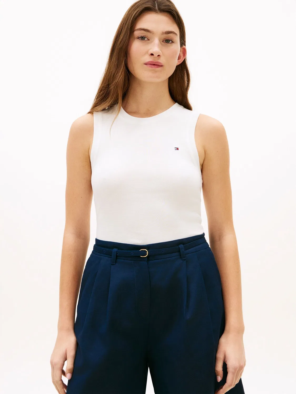 Топ с круглым вырезом, облегающий Tommy Hilfiger, белый