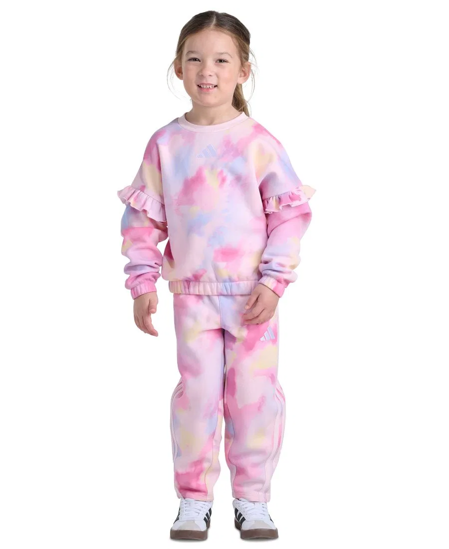 Детский комплект из свитшота и штанов с принтом adidas, Pink Multi Crystal Linen