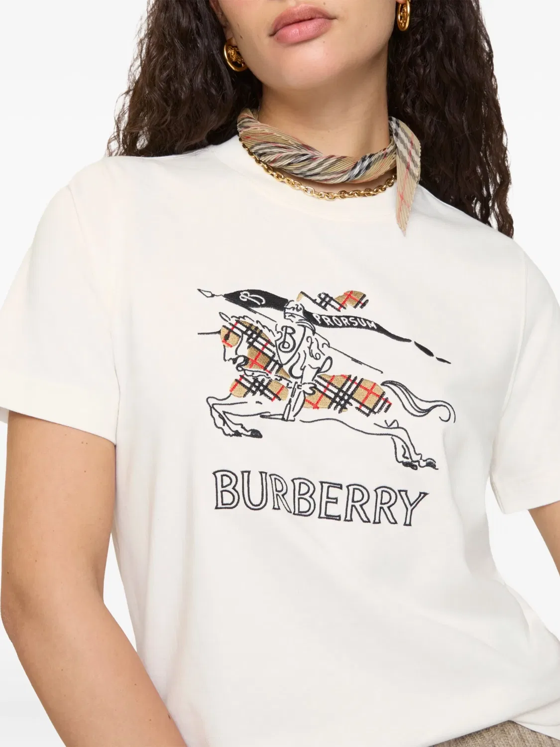Футболка с вышивкой всадника, белая Burberry, белый — фото 4
