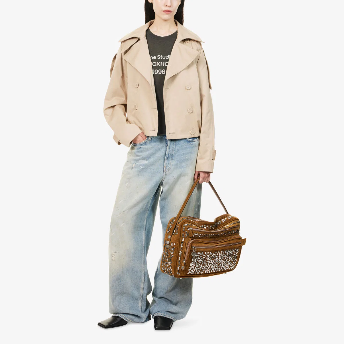 Двубортный хлопковый твиловый жакет Oleo Acne Studios, бежевый — фото 2