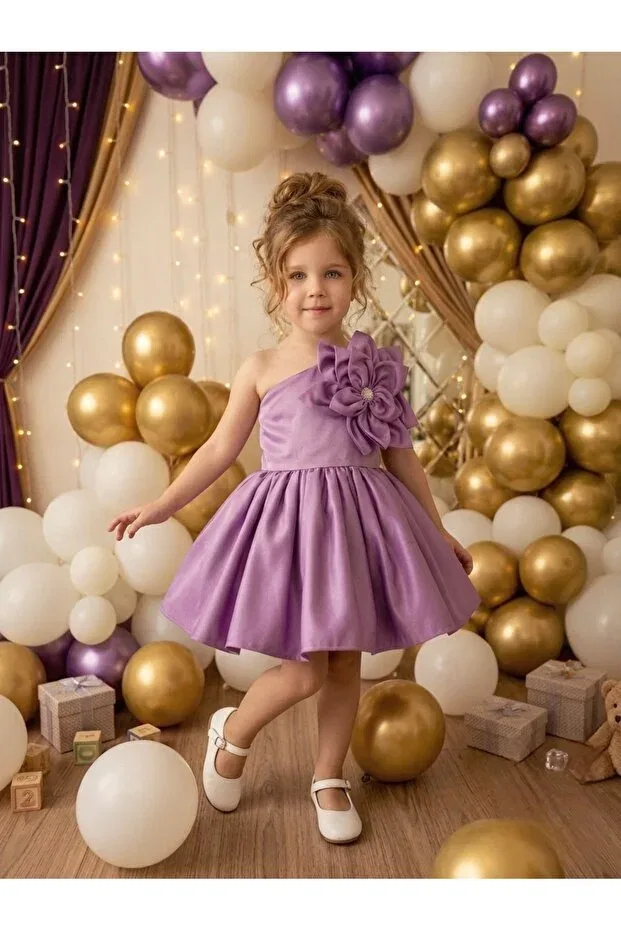 Детское платье для девочек с одним плечом Luneria Dress, Purple