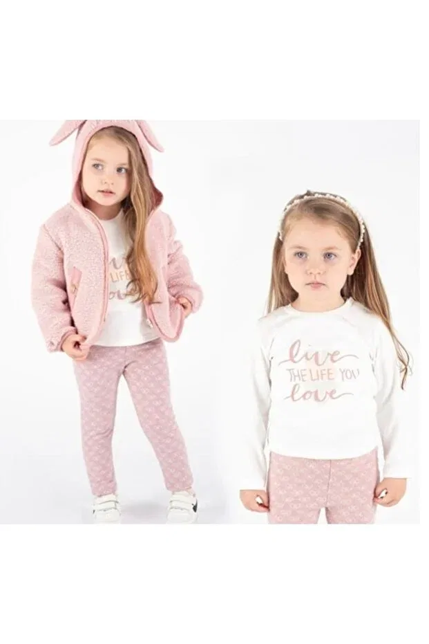 Детские леггинсы для девочек однотонные 3-предметный комплект Cute hooded detailed Butik, Pink