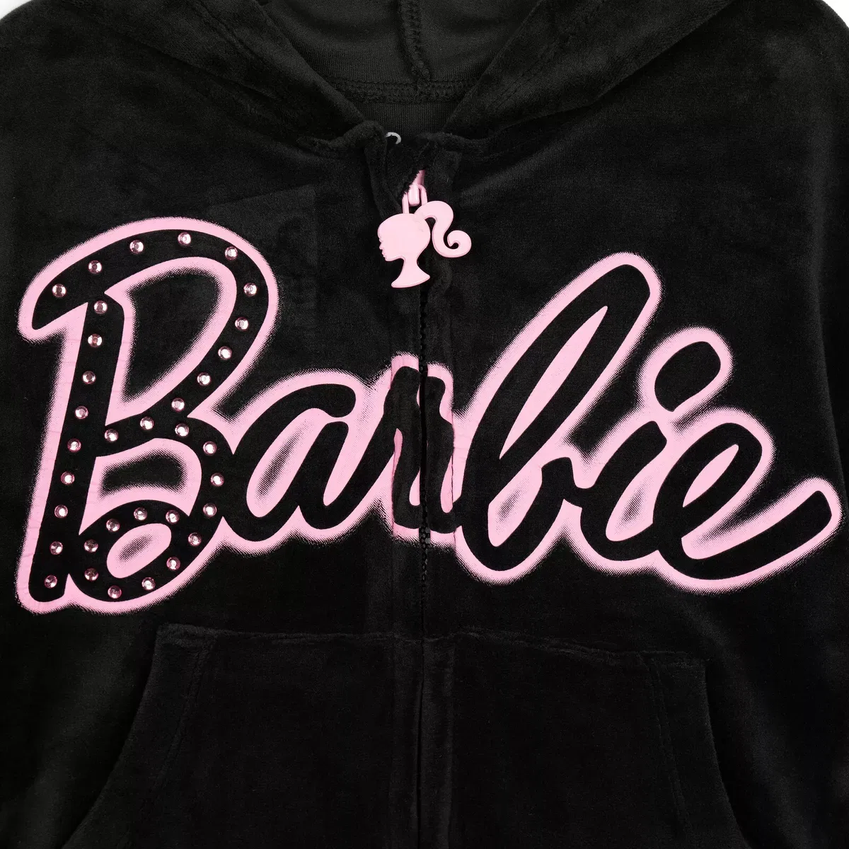 Детский комплект худи и брюк с принтом Barbie, Черный — фото 3