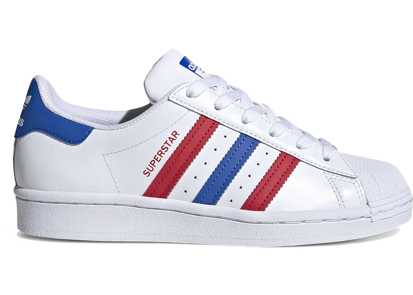 Детские кроссовки для мальчиков с контрастными вставками Adidas Superstar, Footwear White/Blue/Scarlet