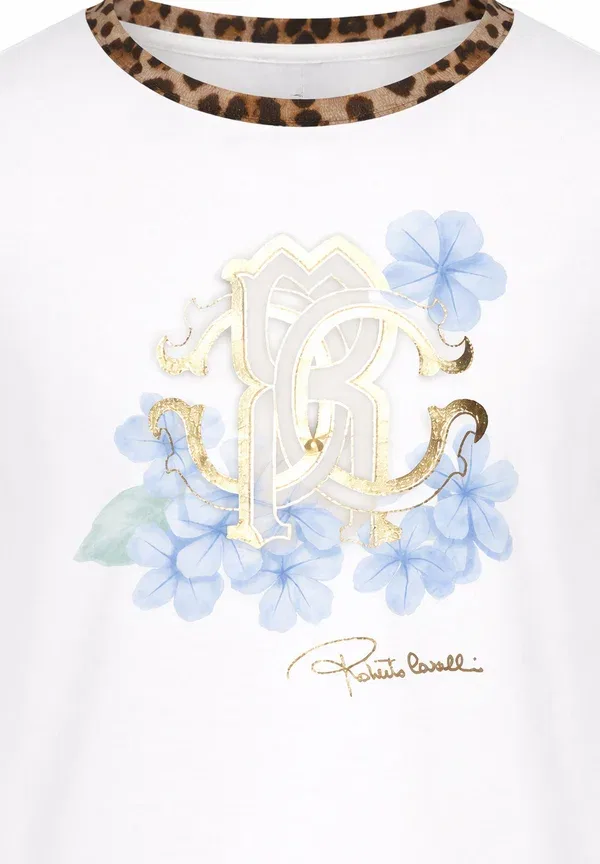 Футболка с цветочным принтом T-shirt Roberto Cavalli Junior, white, белый — фото 3