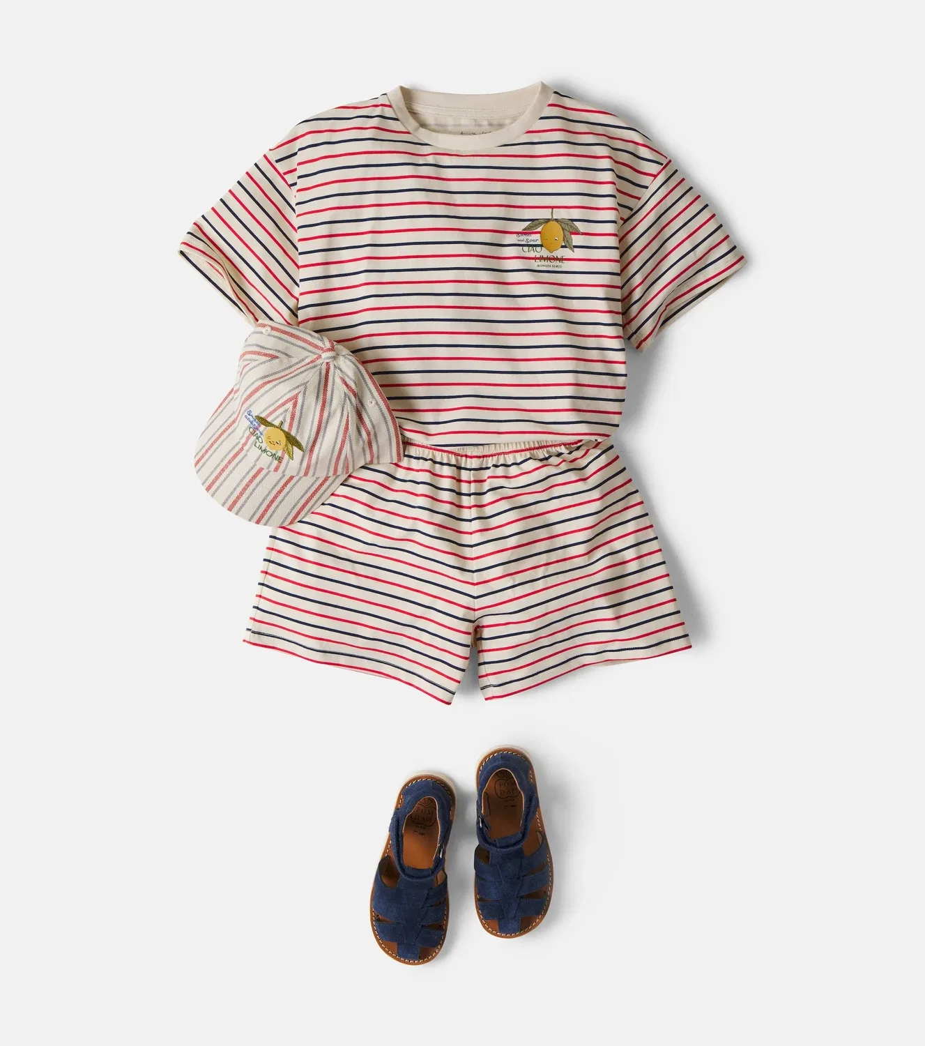 Комплект из футболки и шорт в полоску Tricolore Stripes Konges Sløjd, белый — фото 2