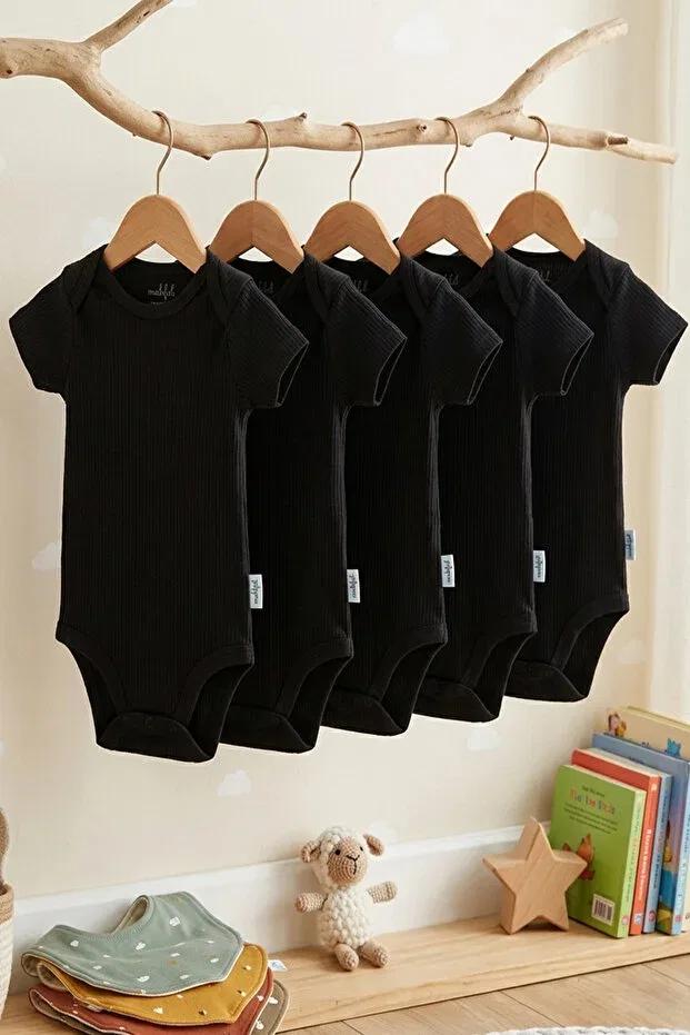 Детское боди с коротким рукавом комплект 5 шт Basics Mahfel, Dark Black
